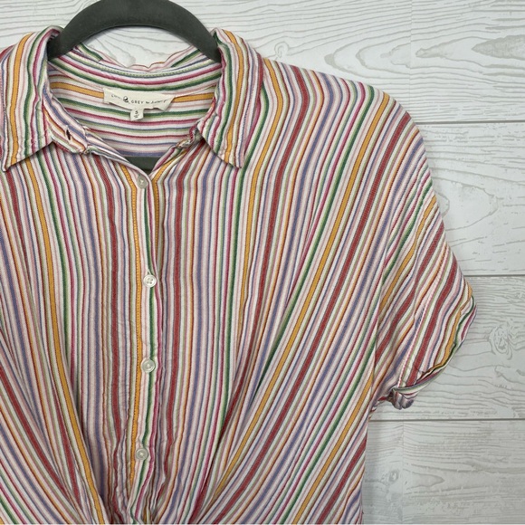 Lou & Grey for LOFT Multi Color Stripe Knot Front Top Blouse Size Small - Picture 3 of 5